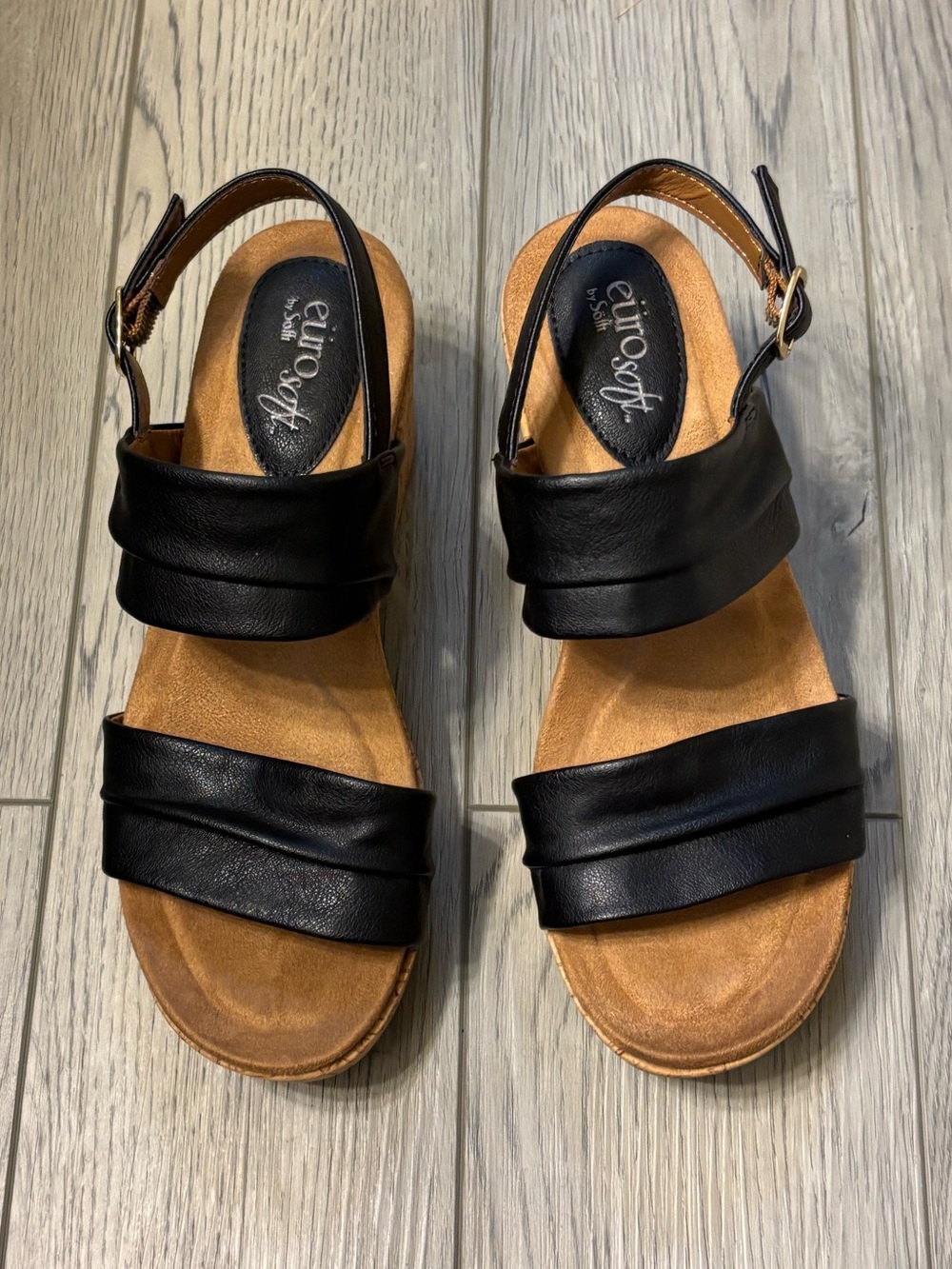 EuroSoft Black Kayley Sandals with Tan Footbed